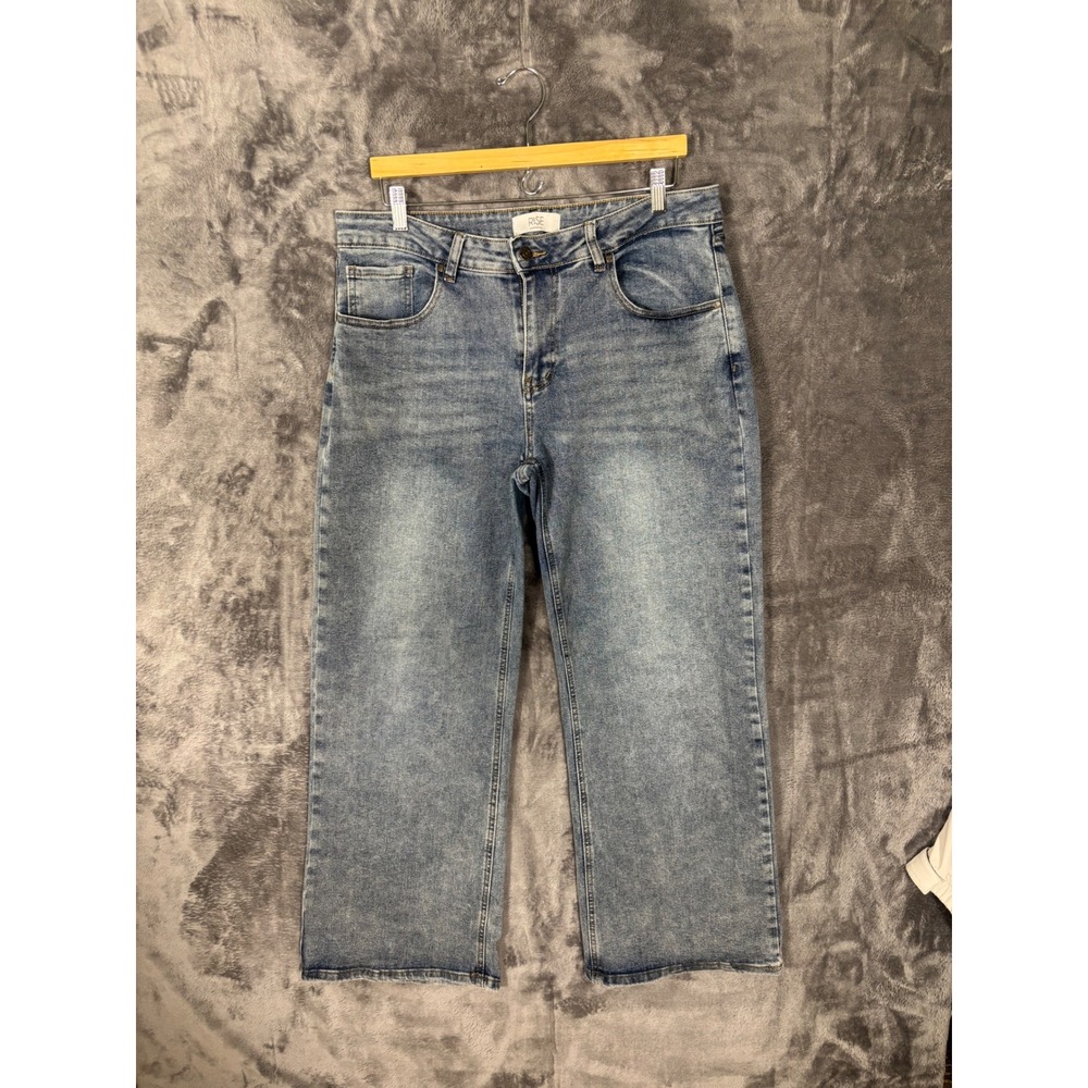 Rise Supply Co Womens Wide Leg Jeans Light Wash Blue Cropped Denim Size 35x22